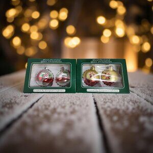 vintage set of 2 european crafstman hand decorated glass christmas tree balls